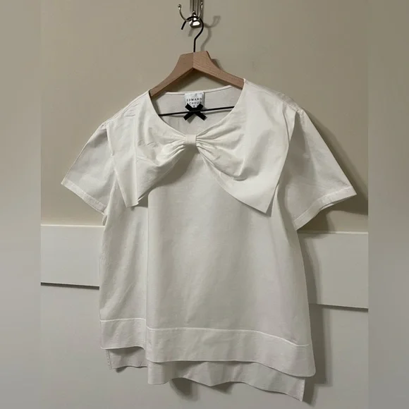 Edward Achour Paris Bow Sailor Style White High-Low Blouse Size 38 (Medium) - Picture 4 of 8